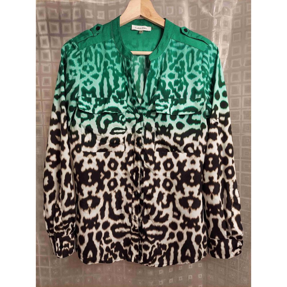 Calvin Klein Multi-Color Long Sleeve Animal Print Button-Down Blouse Extra Small